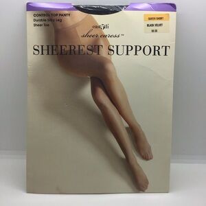 JC Penney Sheerest Support Pantyhose Queen Short Black Velvet Control Top NOS